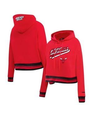 Pro Standard Chicago Bulls Script Tail Cropped Pullover Hoodie - Red