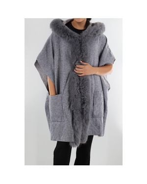 La Fiorentina Wrap With Hood/Faux Fur Trim - Gray