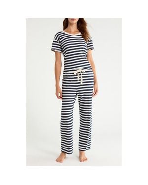 Papinelle Jada Striped Organic Cotton Short Sleeve Pajamas - Blue