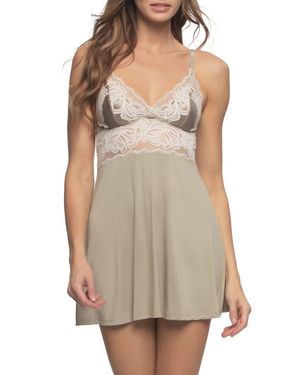 Felina Amelie Lace, Satin & Jersey Chemise - Brown