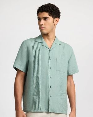 Onia Linen Pintuck Camp Shirt - Green