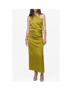 Mango Asymmetric One-Shoulder Satin Cocktail Dress - Green