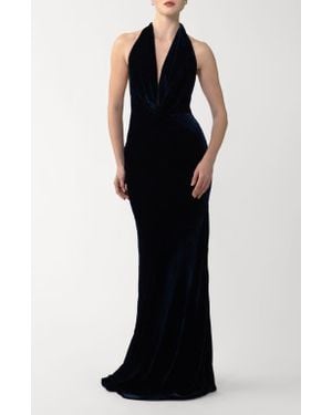 SAU LEE Penelope Velvet Halter Gown in Black | Lyst