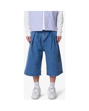 MNML Pleated Ultra Baggy Denim Shorts - Blue