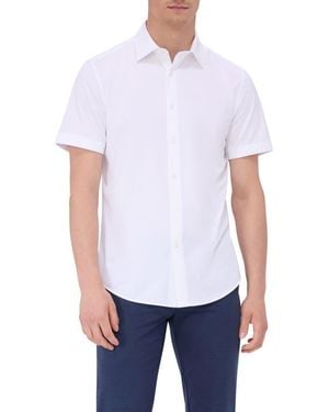 Bugatchi Miles Ooohcotton Solid Short Sleeve Button-Up Shirt - White