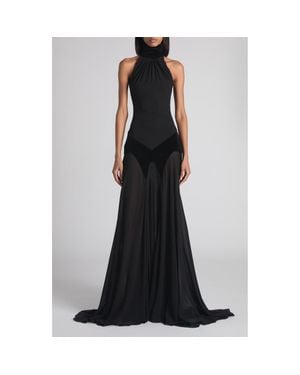 McQueen Halter Neck Silk Georgette Evening Gown - Black