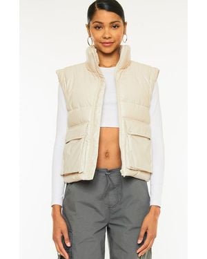 Kancan Frida Cropped Faux Leather Puffer Vest - White