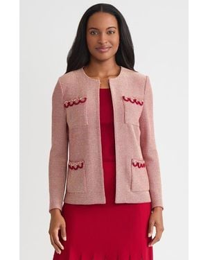 Misook Hertiage Lurex Ring Trim Knit Jacket - Red