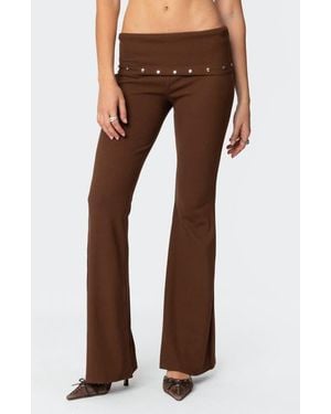 Edikted Aries Foldover Studded Waist Flare Leggings - Brown