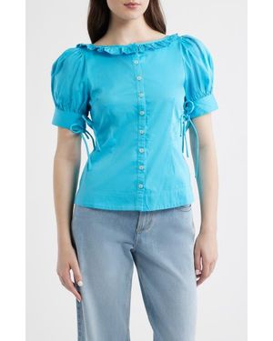 Damson Madder Anke Organic Cotton Button-Up Shirt - Blue