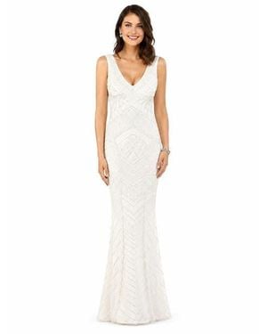 LARA New York Beaded Faux-Wrap V-Neck Bridal Gown - White