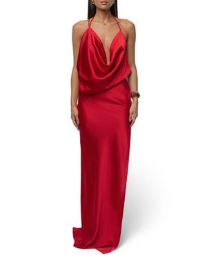 JLUXLABEL Delmara Cowl Neck Satin Dress - Red