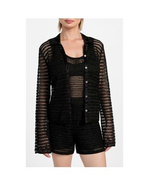 Guess Bella Sequin Open Stitch Shirt - Black