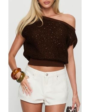 Princess Polly Marysa Sequin Off The Shoulder Blouson Top - Black
