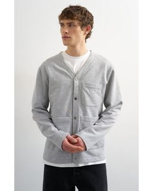 TOPMAN Oversized Jersey Cardigan - Gray