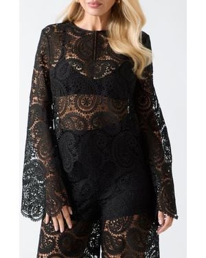Marciano Grace Long Sleeve Lace Top - Black