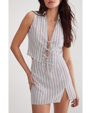 Nasty Gal Stripe Tie Front Collared Vest - White