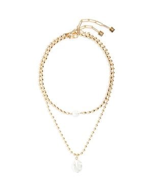 Open Edit Set Of 2 Cultured Pearl Ball Chain Necklaces - Metallic