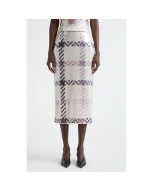 Brandon Maxwell The Mercer Paillette Plaid Pencil Skirt - White