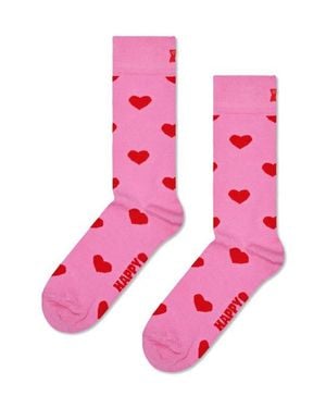 Happy Socks Heart Cotton Blend Crew Socks - Pink