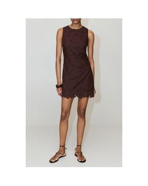 Mango Floral Embroidered Cutout Dress - Brown