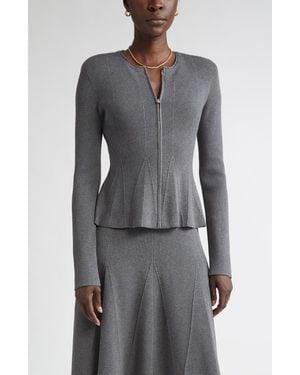 St. John Rib Knit Peplum Jacket - Gray