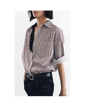 Mango Stripe Cotton Blend Button-Up Shirt - Multicolor