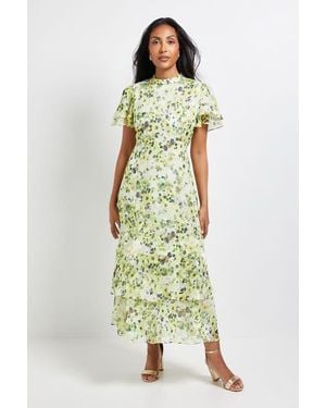 Wallis Petite Floral Burn Out Ruffle Midi Dress - Green