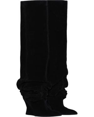 Balmain Suede Leather Wedge Thigh-High Boots - Black