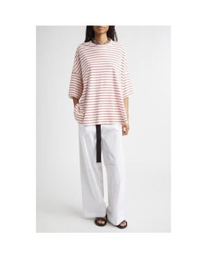 Plan C Stripe Oversize Cotton T-Shirt - White