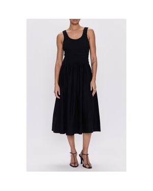 Pistola Alessia Smocked Drop-Waist Stretch Cotton Midi Dress - Black