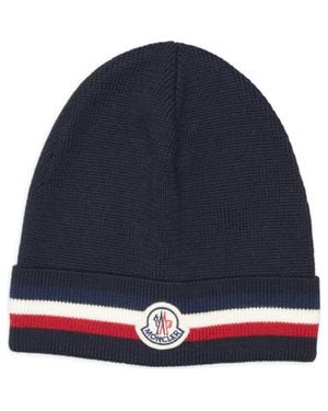 Moncler Tricolor Stripe Virgin Wool Beanie - Blue