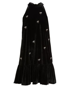 Cece Rhinestone Bow Sleeveless Velvet Dress - Black