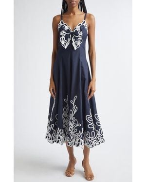 Cinq À Sept Embroidered Paisley Bloom Detail Cotton Dress - Blue