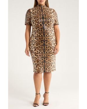 Anne Klein Sequin Leopard Print Sheath Dress - Multicolor