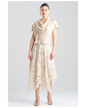 Natori Solid Silk Twill Cap Sleeve Cowl Neck Top - Natural