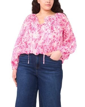 Halogen® Tie Neck Ruffle Long Sleeve Top - Blue