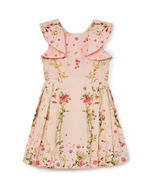 Reiss Ember Floral-Print Frill-Sleeve Cotton Dress - Pink