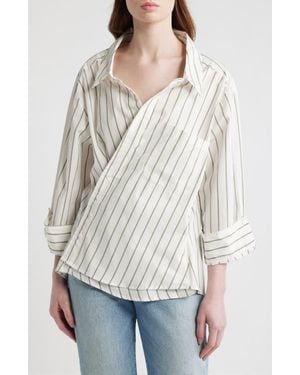 CISSA Asymmetric Stripe Wrap Shirt - White