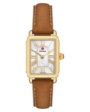 Michele Deco Park Mother-Of-Pearl Leather Strap Watch, 23Mm X 29Mm - Metallic