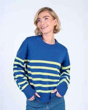 Kettlewell Long Sleeve Boxy Stripe Crew Sweater - Blue