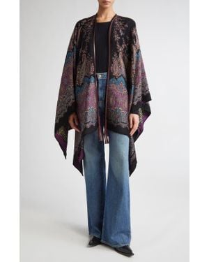 ポンチョ・ケープ ETRO Blue Cape with All-Over Paisley Print in Silk Woman Etro Blue Cape With All-over Paisley Print In Silk Woman In