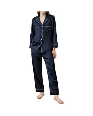 LILYSILK Piping Silk Pajamas Set - Blue