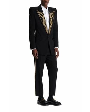 Balmain 1-Button Jacket With Embroidered Collar - Black
