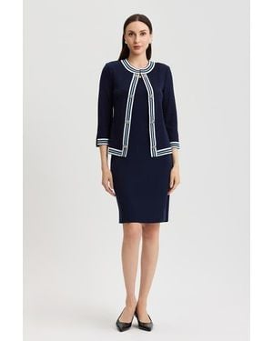 Ming Wang Heritage Tonal Herringbone Knit Jacket - Blue