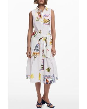 Desigual Mixed Print Cotton Sleeveless Shirtdress - White