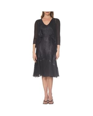 Komarov Lace Trim Charmeuse & Chiffon Tiered Dress With Jacket - Black