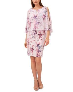 Chaus Notch Neck Floral Overlay Sheath Minidress - Red