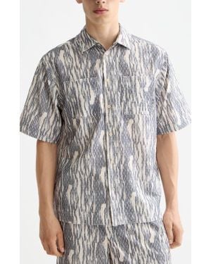 Scotch & Soda Textured Knit Short Sleeve Button-Up Shirt - Gray