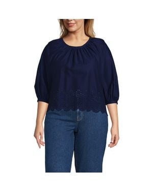 Lands' End Plus Size Gathered Eyelet Top - Blue